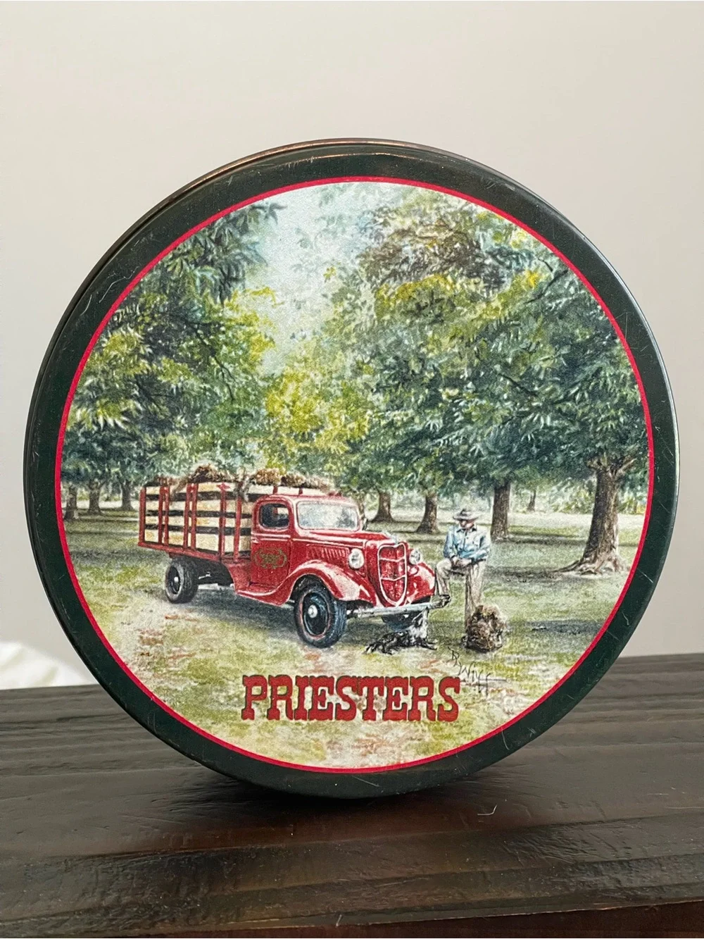 Priesters Vintage Red Truck Decorative Tin